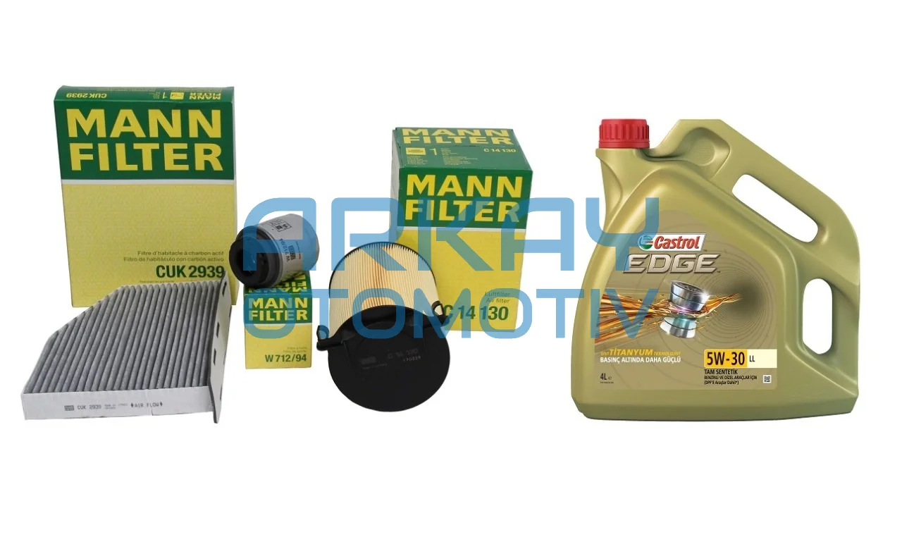 Volskwagen Jetta 1.2 TSI 105 BG Filtre Seti (Yakit Hariç) Castrol 5W-30 LL 4 Litre Yagli Mann Marka